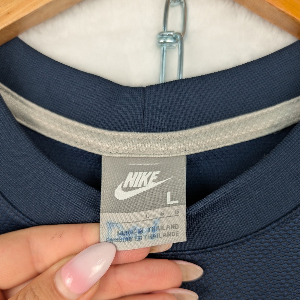 VTG Nike T-Shirt Men's L Navy Blue Gray Piping Swoosh Logo Mesh Athletic Y2K - Picture 4 of 8